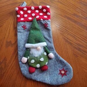 Festive Christmas Stocking with Green Gnome Design
